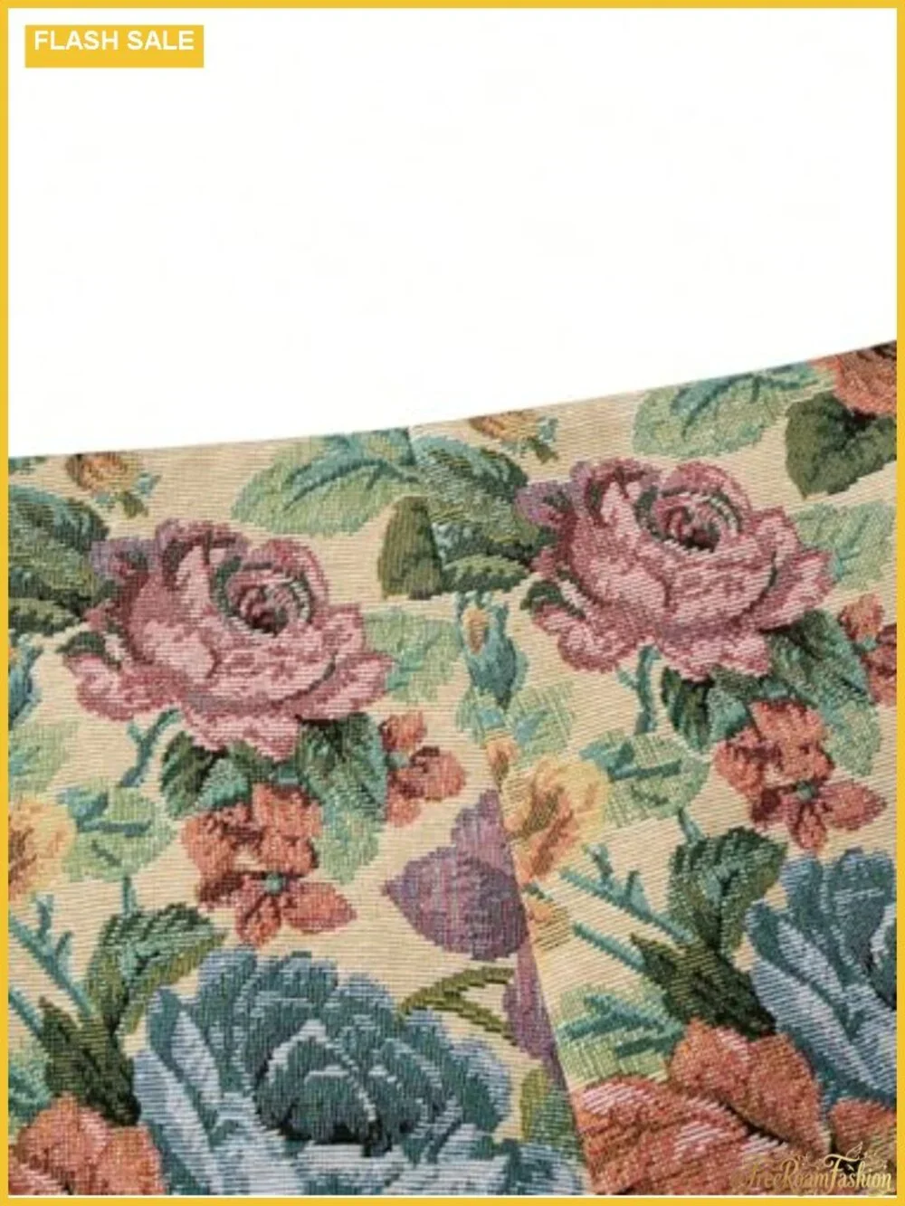 Vintage Floral Jacquard High Waisted Shorts with Elastic Waistband and Side